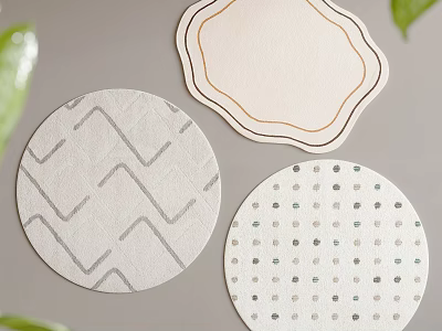Stylish Rugs With Round Irregular Edges And Geometric Dot Patterns In Neutral Light Tones 3d model