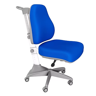 Modern Office Desk and Chair Set With Blue Upholstered Chair Gray Base and Wheels 3d model