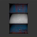 Rusty Blue And Red Oil Barrel With White Stripe On Dark Background