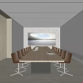 Modern Meeting Room Interior With Long Wooden Table Chairs Large Window And Ceiling Lighting