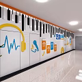 School Corridor With Music Notes Headphones And Colorful Educational Wall Art