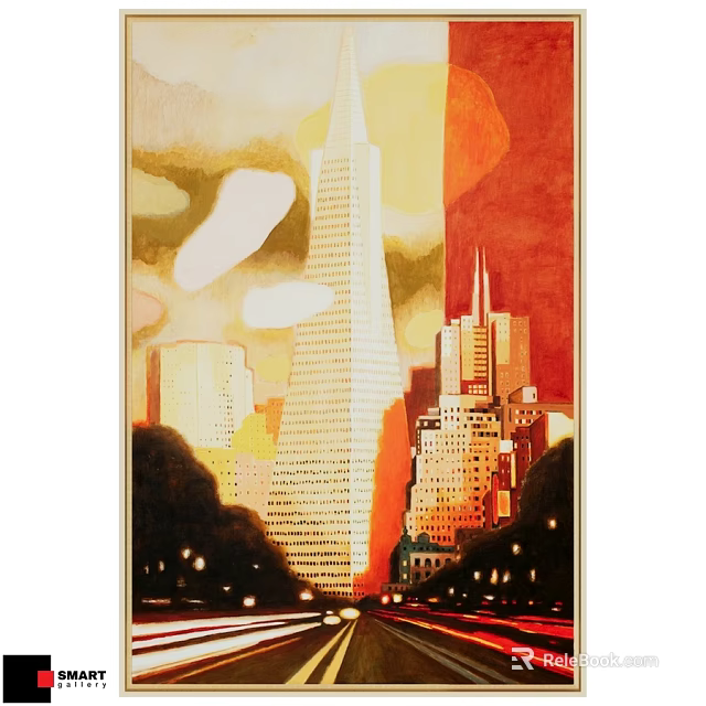 Decorative Cityscape Photo Frame with Skyscrapers Warm Tones and Sunset Scene 3d model 