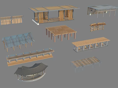 Various Outdoor Pergola Designs With Wooden And Metal Structures For Gardens 3d model