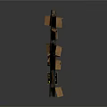 Vertical Stack Of Assorted Wooden Boxes On Decorative Pole Structure Design