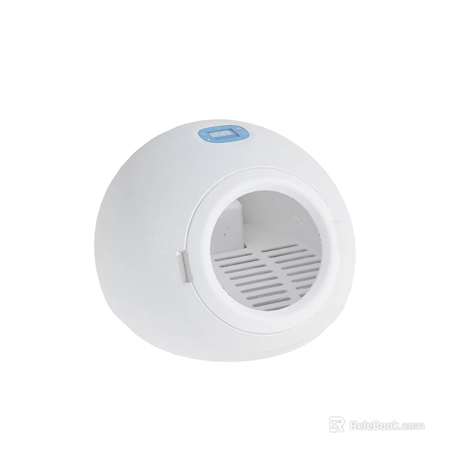 White Round Household Electrical Appliance With Blue Button And Ventilation Grille 3d model 