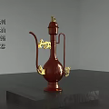 Chinese Style Tinware Wine Bottle and Cup in Traditional Wine Room