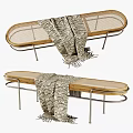 Stylish Wooden Footstool With Metal Frame And Patterned Blanket For Living Room Decor