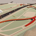 Modern Urban Bridge Design With Multi Lane Roads White Dome Building And Green Landscape