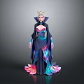 Royal Queen Costume Featuring Crown Dark Robe Starry Design And Colorful Gradient Hem