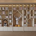 Modern Open Bookcase With Multiple Shelves Books Stuffed Dolls And Decor 3d model