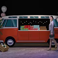 Vibrant Photo Spot With Orange Red Van Drinks Balloons Green Plant And Wooden Crates