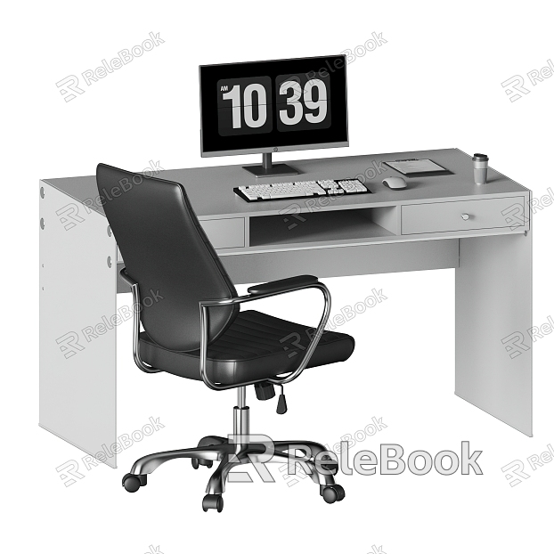 modern office desk and chair computer model