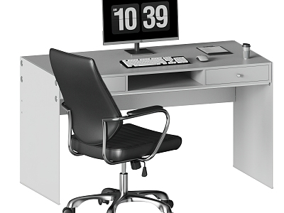 modern office desk and chair computer model