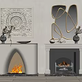 Modern and Classic Fireplaces Interior with Decorative Wall Art Mantel Decor Flames and Wood Logs