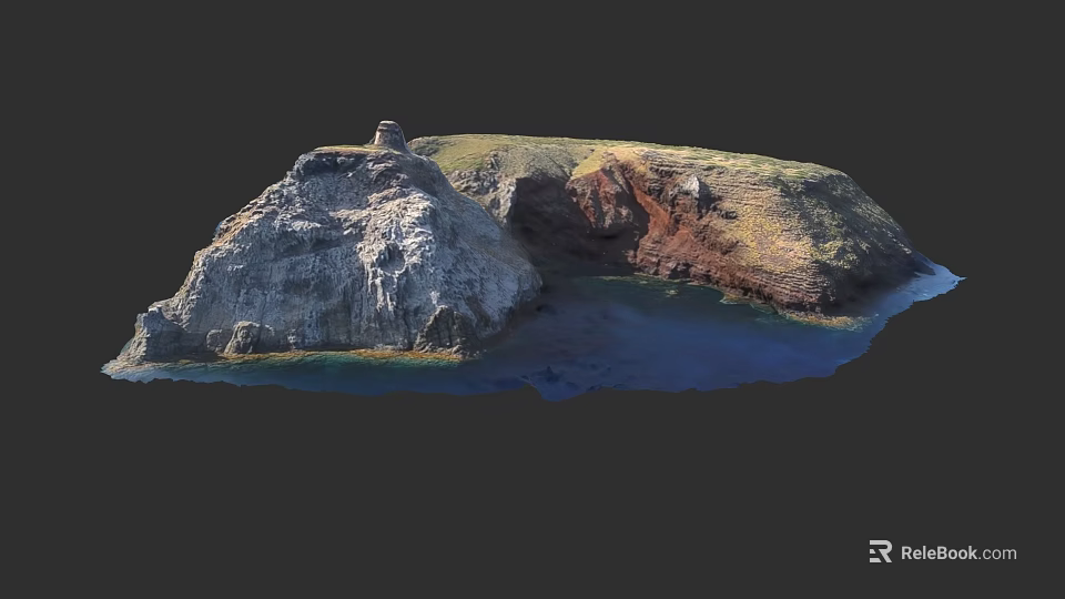 Detailed Micro Terrain Model With Rocky Cliffs And Blue Water Area 3d model 