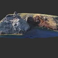 Detailed Micro Terrain Model With Rocky Cliffs And Blue Water Area
