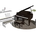 White Upright And Brown Grand Pianos With Stools Sheet Music Deer Figurine And Green Plant