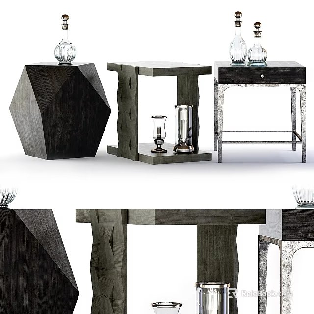 Modern Dining Table Design With Geometric Wood Structure And Metal Frame Decor 3d model 