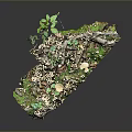 Miniature Plant Landscape With Green Moss Small Mushrooms Tree Roots And Green Leaves