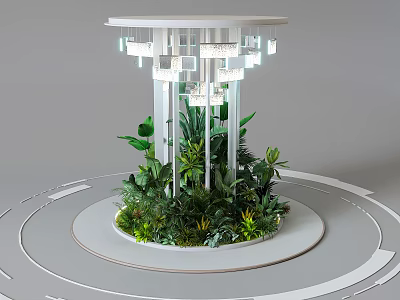Circular Display Installation With Green Plants And White Light Structure 3d model