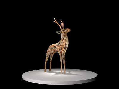 Decorative Ornament Set With Colorful Woven Deer Figurine On White Circular Base 3d model