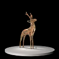 Decorative Ornament Set With Colorful Woven Deer Figurine On White Circular Base