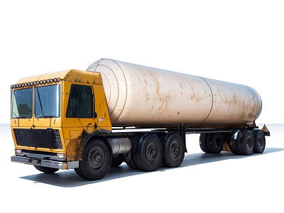 Yellow Cab Tanker Truck With Large Cylindrical Tank And Multiple Wheels For Liquid Transport 3d model