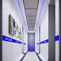 Modern Elevator Corridor With Blue Signs Display Boards And Ceiling Lights 3d model