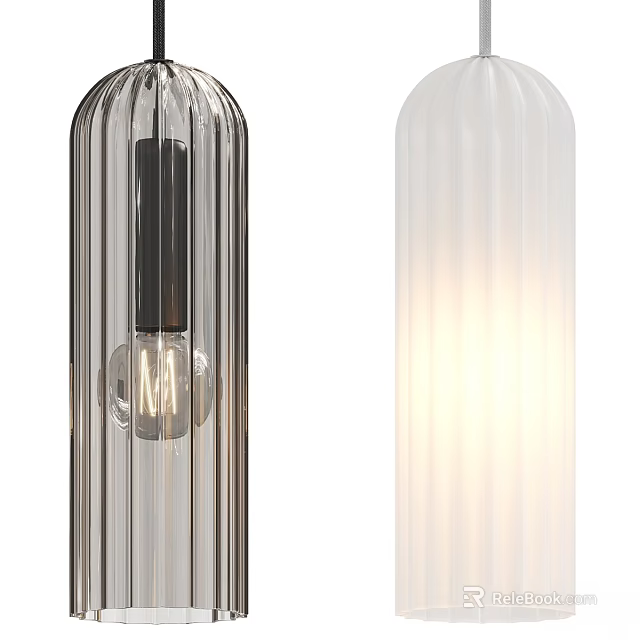 Dark And White Ribbed Glass Pendant Lights Modern Design With Lighted Glow 3d model 