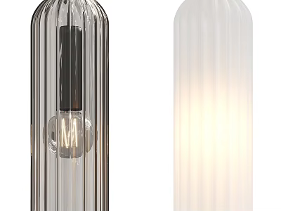 Dark And White Ribbed Glass Pendant Lights Modern Design With Lighted Glow 3d model