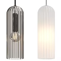 Dark And White Ribbed Glass Pendant Lights Modern Design With Lighted Glow