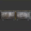 Industrial Equipment Box With Yellow Silver Exterior And Warning Stripes Control Panels
