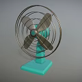 Vintage Style Air Conditioning Fan With Metal Grille Silver Blades And Blue Base