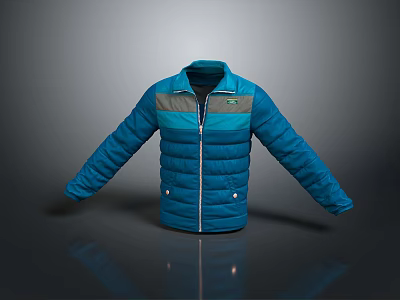 Modern Blue Padded Jacket With Front Zipper And Side Pockets Design 3d model