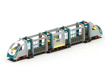 Toy Train With Multiple Carriages White Green Orange Colors And Windows 3d model
