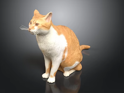 Orange and White Cat Sitting on Black Background with 3D Model Design 3d model