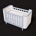 Light Blue Baby Crib With White Padded Fabric Safety Railing And Sturdy Legs