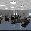 Modern Office Interior With Workstations Desks Chairs Windows And Ceiling Lights 3d model