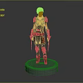 3D Female Warrior Character In Medieval Armor With Dual Swords Standing On White Base
