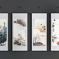 Chinese Landscape Painting Scroll Hanging Picture Combination 3d model