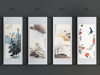 Chinese Landscape Painting Scroll Hanging Picture Combination 3d model