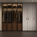 Modern Wardrobe Interior Design With Glass Doors Hanging Clothes And Wooden Drawers