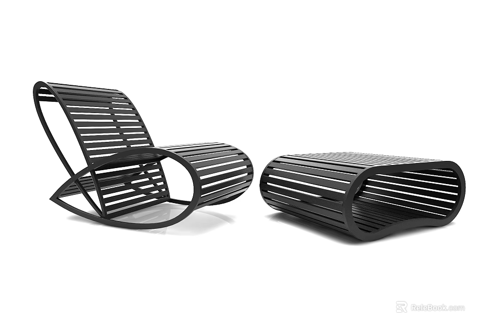 Black Striped Leisure Chair With Modern Sleek Design And Matching Ottoman 3d model 