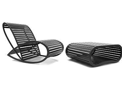 Black Striped Leisure Chair With Modern Sleek Design And Matching Ottoman 3d model