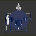 Industrial Steam Boiler With Cylindrical Silver Blue Body Control Panel Pipes And Valves