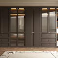Modern Dark Wardrobe Design With Glass Doors LED Lighting Drawers And Side Shelves
