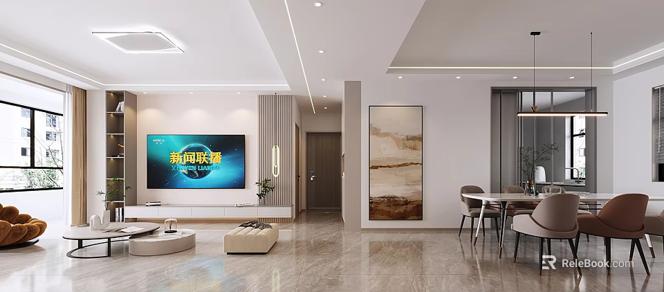 Modern Minimalist Living Room Sofa And Coffee Table Combination For Bright Elegant Spacious Home Space 3d model 