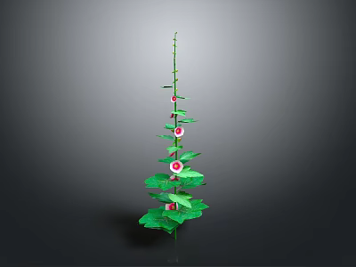 Tall Slender Stem Plant With Green Leaves And Pink Flowers Along Stem 3d model