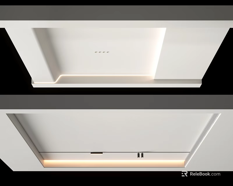 Modern Minimalist Ceiling Design With Recessed Lights And LED Strip Lighting 3d model 