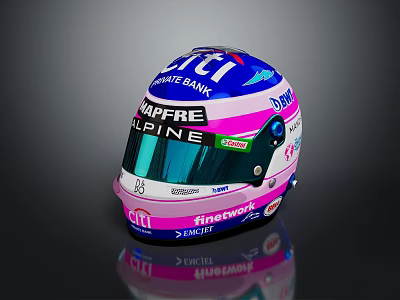 Professional Racing Helmet Design With CITI UNICREDIT BANK MAPFRE Logos And Blue Pink Accents 3d model